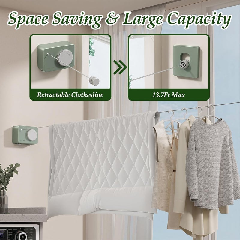 Danpoo Retractable Clothesline for Indoor/Outdoor Use - Adjustable 13.8ft Rust-Resistant Clothes Drying Line with Anti-Sag Function, Compact Design for Apartments, RV, Balcony & Laundry - Image 2